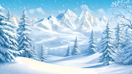 Fototapeta premium Majestic winter landscape snowcapped mountain range pristine white peaks crisp blue sky sunlight glinting off icy surfaces. Snowcap. Illustration