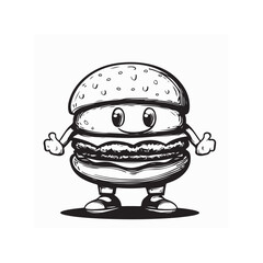 Burger Mascot Stock Illustrations isolated on white background.