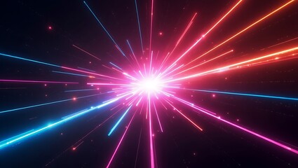 Naklejka premium Neon futuristic flashes on black background. Motion light lines backdrop. For banner, postcard, illustration. Created with generative AI tools