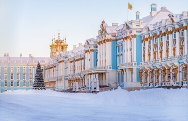 Saint Petersburg, Russia - 05 January 2025: Catherine Palace in Tsarskoye Selo (Pushkin) in winter