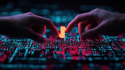 Naklejka premium Digital Connection with Hands Reaching for Data Symbol
