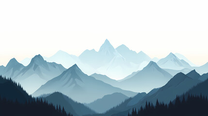 Mountain peaks silhouette banner: vector landscape illustration for adventure travel logo, isolated on white background. Snowcap. Illustration