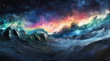 Fototapeta premium Northern lights, illustration. Snowcap. Illustration