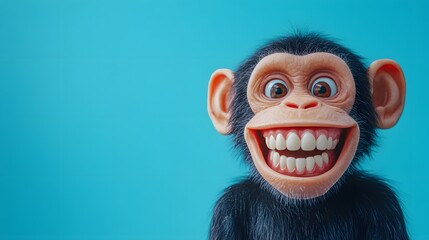 Funny smiling monkey on a blue background