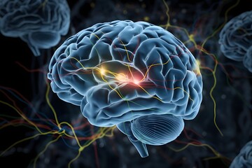 Fototapeta premium Digital Illustration of Human Brain Showing Neural Pathways.