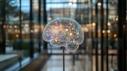 Naklejka premium Colorful Brain Sculpture in Modern Urban Environment