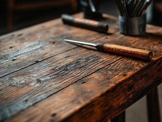 A rustic signboard in progress, chisel marks visible, sign carving, personalized craftsmanship