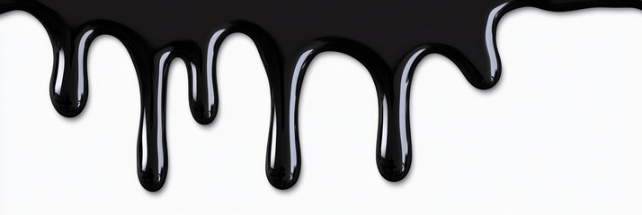 Black Liquid Dripping Down White Background - Abstract image of black liquid dripping down, symbolizing  mystery, darkness, fluidity, transition, and  descent.