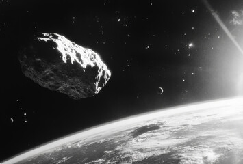 steroid Apophis Near Earth - Detailed View of a Rocky Celestial Object Floating in Outer Space Above Earth's Atmosphere with Cratered Surface and a Stunning Cosmic Background for Astronomy and Science
