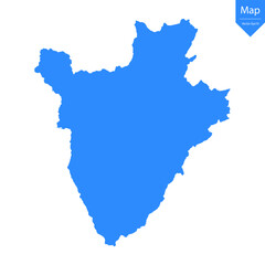 Blue map of Burundi isolated on white background. Vector illustration eps10.	
