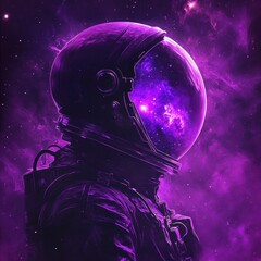 Astronaut Silhouetted Against Purple Nebula Space