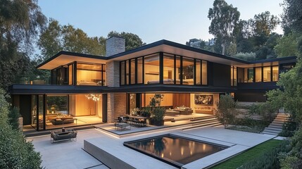 Fototapeta premium Modern two-story house with elegant design showcasing clean lines