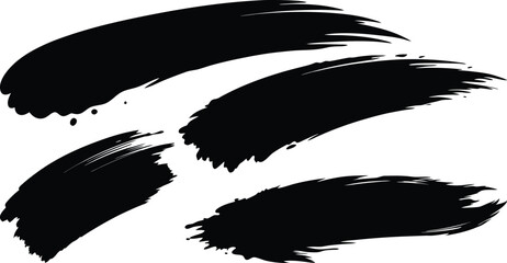 4 set paint stoke black silhouette vector illustration