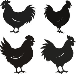 4 sets chicken silhouette vector illustration