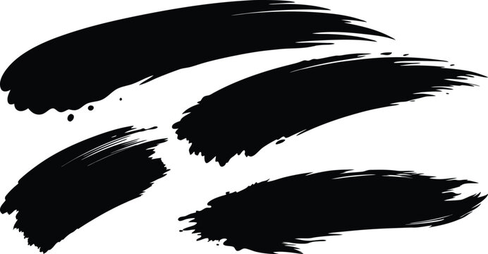 4 set paint stoke black silhouette vector illustration