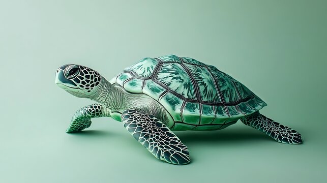 Green turtle with patterned shell on light green background