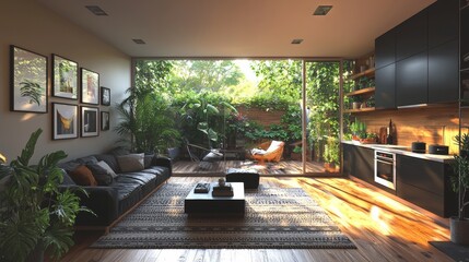 Fototapeta premium A kitchen with polished surfaces and a clutter-free area, making it ideal for preparing meals