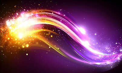 Fototapeta premium Dynamic abstract background with vibrant glowing waves, sparkling particles, and a cosmic, magical feel. Perfect for digital designs, websites, and presentations.