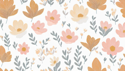 dainty abstract flower bright and cute colors pattern simple neutral flowers on white background seamless pattern of elegant dainty neutral watercolor floral for fabric home decor and wrapping