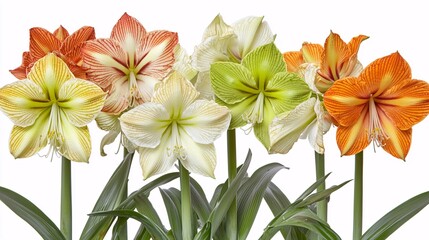 Obraz premium view of a multi-colored amaryllis, showcasing the blend of hues and elegant form. | Amaryllis 