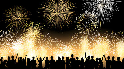 lively celebration scene with families gathering under fireworks