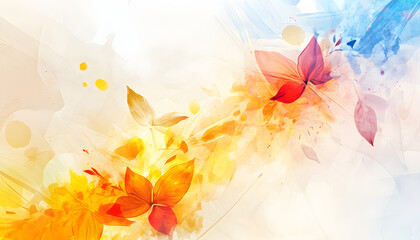 Abstract Watercolor Painting of Orange and Blue Flowers