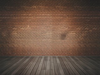 Rustic Room with Brick Wall and Wooden Floor.