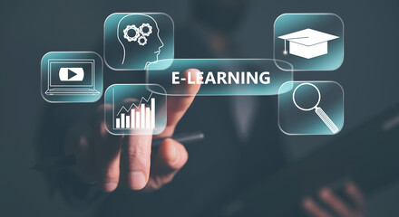 businessman touching an e - learning concept