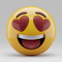 Obraz premium Yellow Emoji Face with Heart Eyes on White Background.