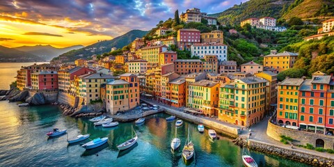 Obraz premium Panoramic Aerial View of Camogli, Ligurian Coast, Italy