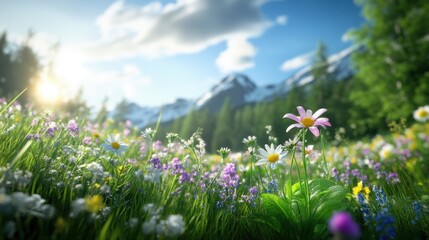 Obraz premium Alpine Meadow at Sunrise 