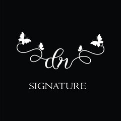 DR Handwritten initial letter, DR simple signature vector logo with butterfly shape variation, beauty, photography letter logo design. D R