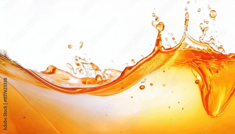 Poster Golden Splash of Liquid in Motion Capturing Vivid Amber Hues with Dynamic Ripples and Bubbles, Perfect for Beverage or Oil Concepts

