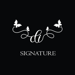 DI Handwritten initial letter, DI simple signature vector logo with butterfly shape variation, beauty, photography letter logo design. D I