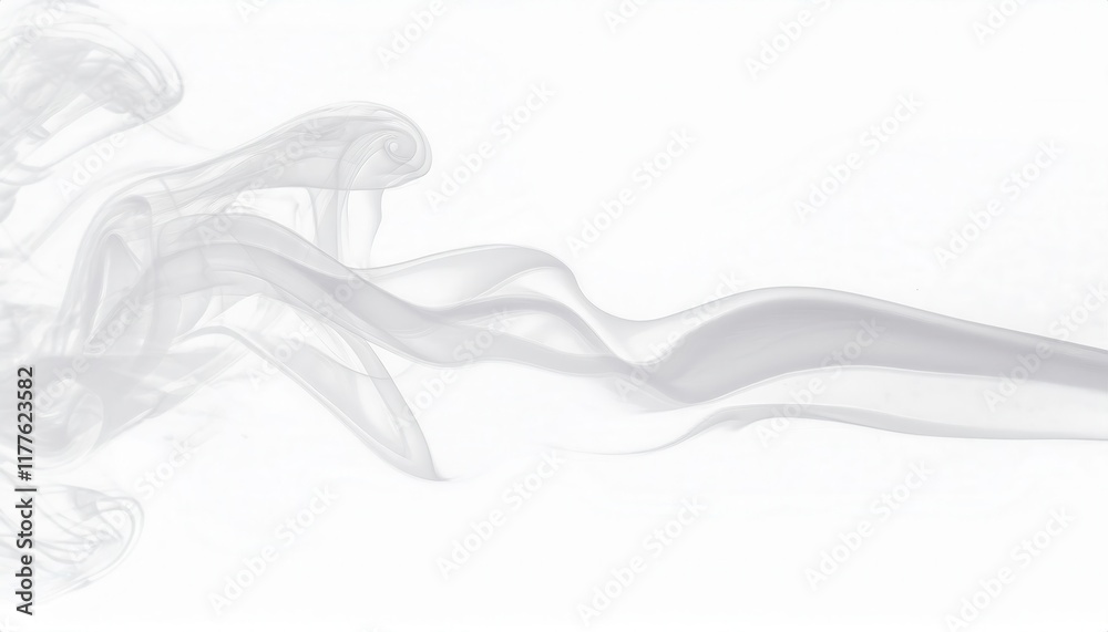 Poster ethereal swirling white smoke art on a minimalistic soft background for modern abstract design, rela