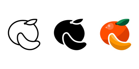 Mandarin orange color icon. Tangerine symbol. Exotic and tropical citrus illustration. New year and Christmas fruit pictogram.