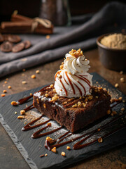 Whipped Cream on Hot Fudge Brownie