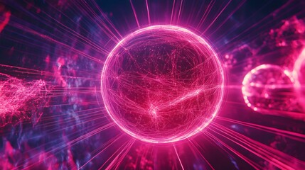 Obraz premium Glowing Abstract Sphere with Neon Lights and Fractal Patterns