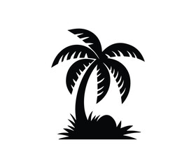 Fototapeta premium Simple Silhouette of a Tropical Coconut Palm Tree. A clean, bold silhouette of a coconut palm tree against a plain white background..
