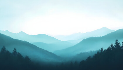 Obraz premium Serene Blue Mountains Enveloped In Misty Haze
