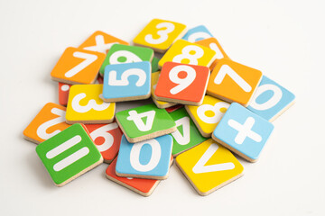 Math number colorful on white background, education study mathematics learning teach.