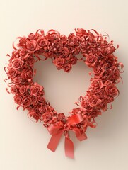 Obraz premium Valentine's Day wreath with roses and ribbons, door decoration, 3D illustration