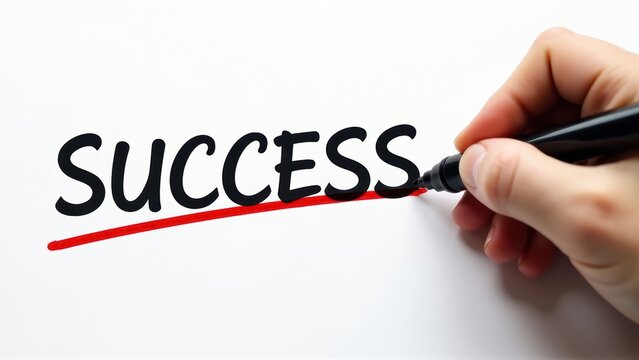 Achieving Success Hand Underlining the Word Success