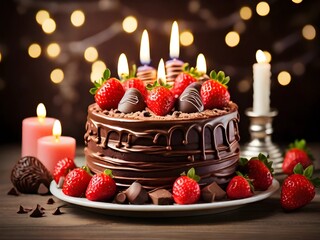  Birthday Cake with Chocolate and Strawberries - Celebration Background