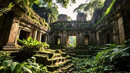 Forgotten Jungle City: Ancient Ruins Reclaimed by Lush Foliage