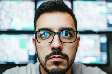 Obraz premium A man with glasses is staring at the camera
