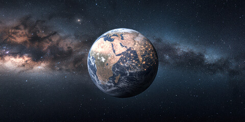 Naklejka premium A planet is shown in the center of a starry sky