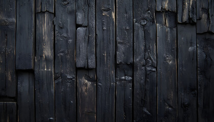 Dark stained wooden planks create a textured wall