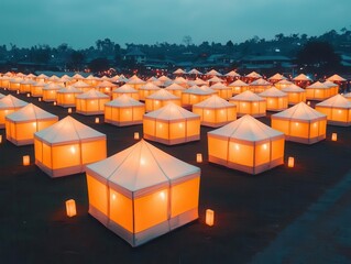 Obraz premium A night market lit entirely by renewable energy, showcasing community adaptation in reducing emissions