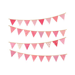 Obraz premium Pink Bunting Celebration: Four strings of cheerful pink triangular bunting flags, each with a unique pattern, perfect for adding a festive touch to any celebration or party.